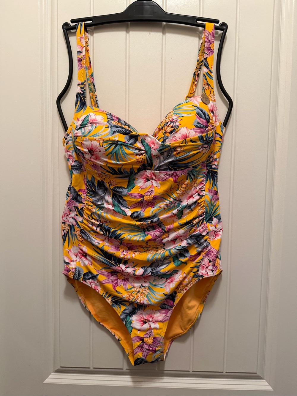 Tropical Ruched One-Piece Swimsuit - Yellow Floral